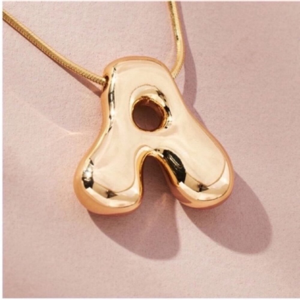 New! Anthropologie Gold Bubble Monogram Initial Necklace NWOT